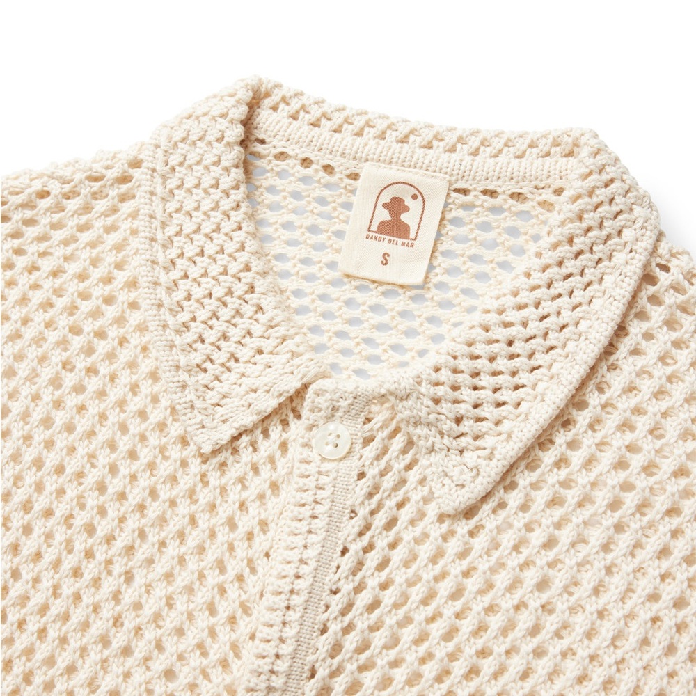 Dandy Del Mar - The Málaga Crochet Cream Knit Mesh polo -